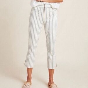 Anthropologie White and Blue Cropped Ankle Pants